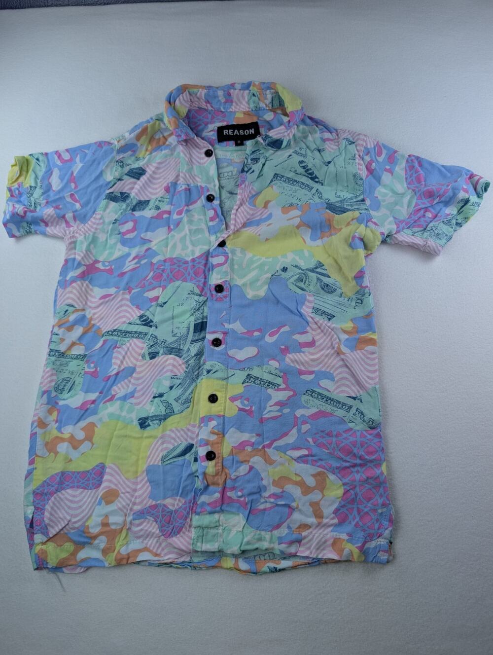 Reason Money Print Button Up Shirt Men’s Small Pastel Y2K Streetwear